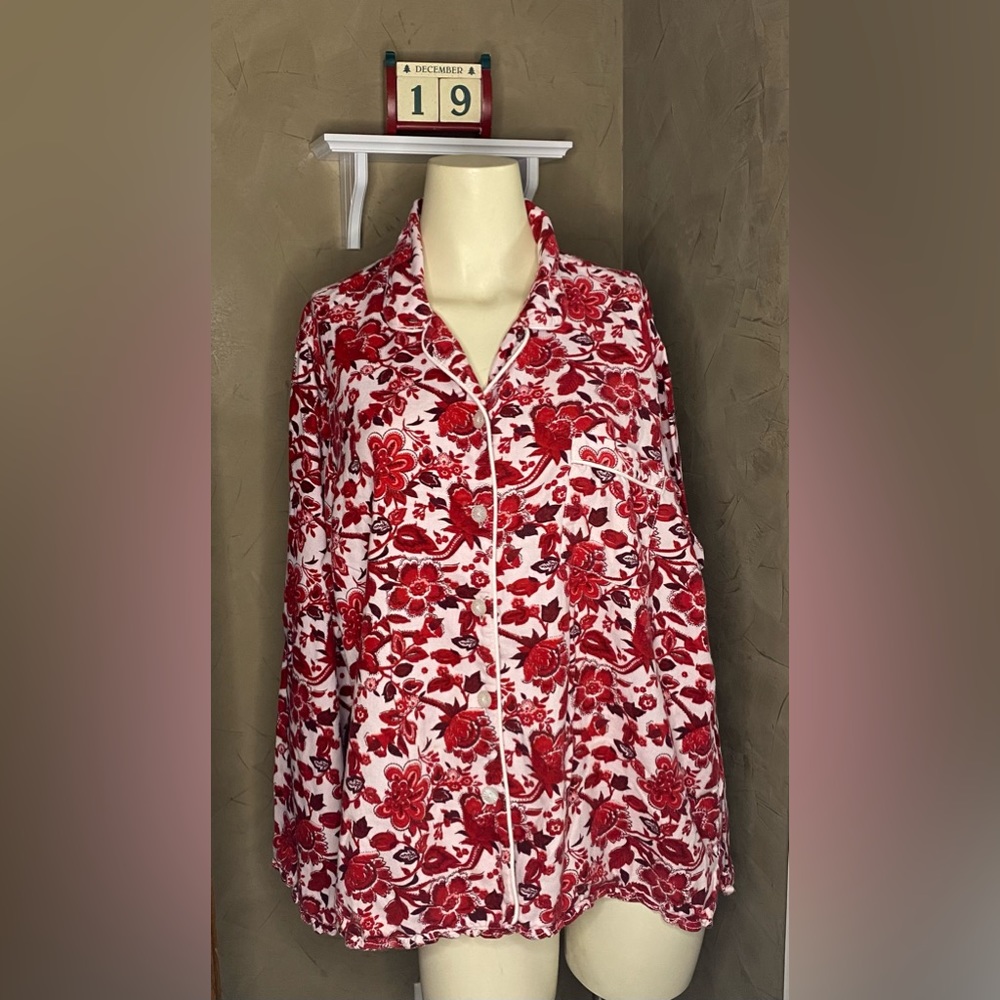 LANDS’ END Flannel pajamas top floral print 100% cotton women’s size XL( 18-20)